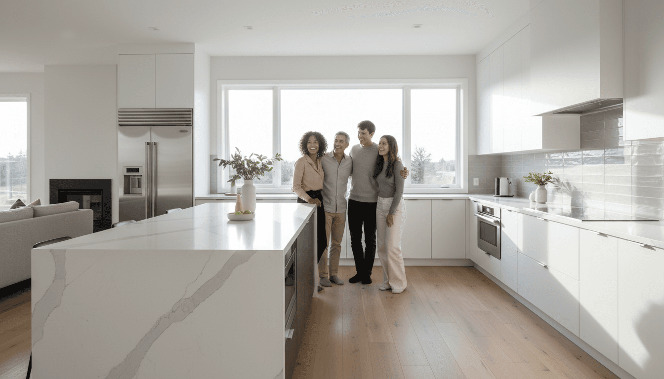Renovated kitchen with marble counters and oak cabinets
