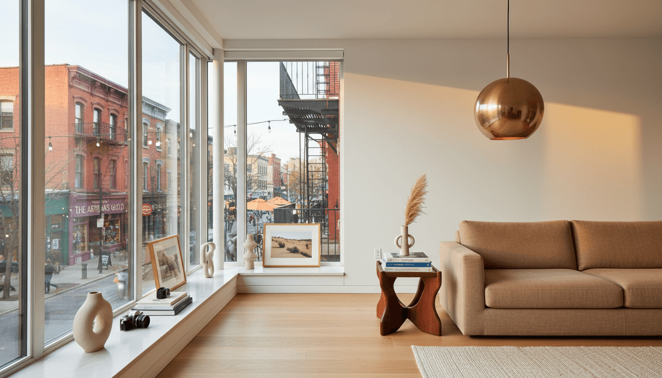 Bright salon with tall windows and herringbone floor